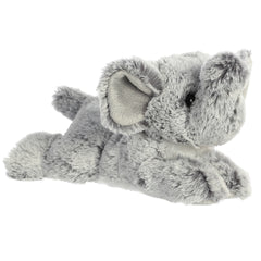 A grey elephant plush from Mini Flopsie by Aurora with large floppy ears and a soft trunk.
