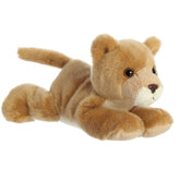 A golden-brown lioness plush from Mini Flopsie by Aurora with a gentle face and soft fur.