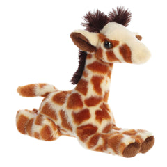 Lifelike giraffe calf plush with a soft, iconic pattern and endearing eyes, part of the Mini Flopsies collection.
