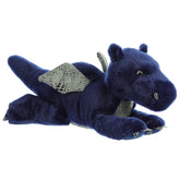 Plush toy of a blue dragon with silver wings and soft fur, ideal for fantasy adventures.