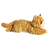 Plush toy of an orange tabby cat with striped fur and expressive eyes for cuddles and play.