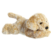 Plush toy of a golden-brown retriever dog with floppy ears and a sweet face by Aurora stuffed animals.