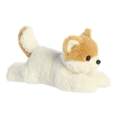 Peanut Pom Pup plush with white fur and delightful golden-yellow accents on its face, ears, and tail, ready for warm cuddles!