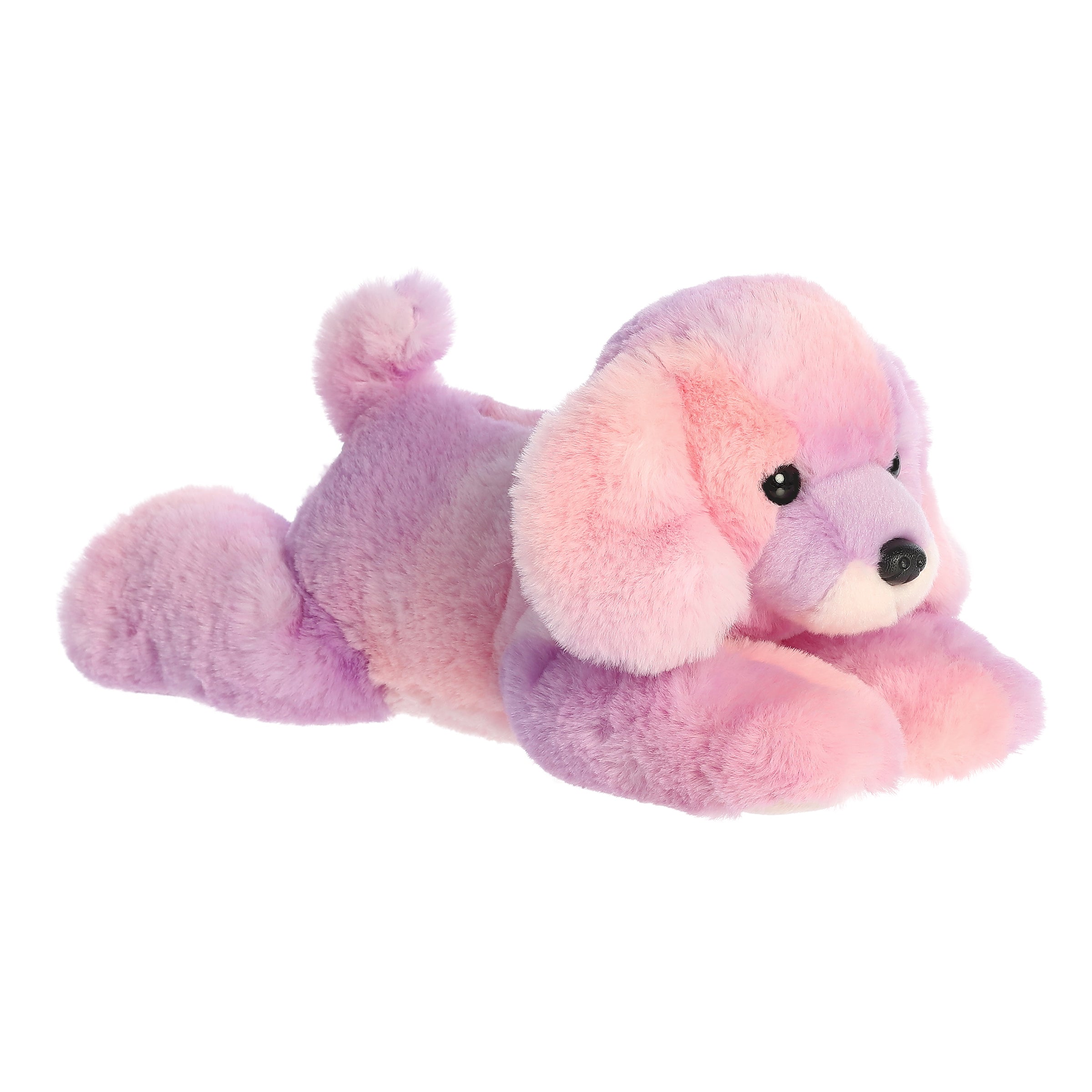 Bright pink and purple Paisley plushie pup, offering floppy ears and a colorful, cuddly charm for whimsical adventures.