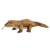 A lifelike rich brown Komodo Dragon plushie with detailed scales, resting cozily and ready for cuddly adventures!