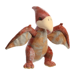 Pteranodon plush from Dinos & Dragons by Aurora, with textured wings in orange and cream