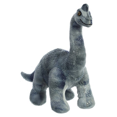 Diplodocus plush from Dinos & Dragons by Aurora, featuring textured blue skin and a long neck, great for educational fun.