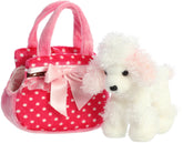 Fancy Pink Polka Dot plush set from Fancy Pals by Aurora, with a white poodle and a stylish pink polka dot carrier