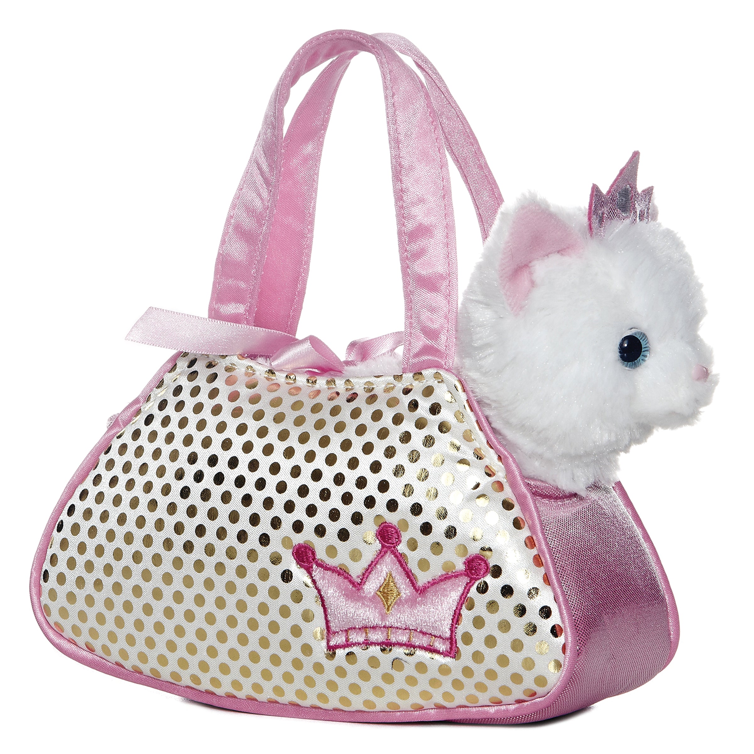 Princess Kitty plush from Fancy Pals by Aurora, nestled in a glittering carrier