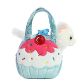 Sweets Kitty plush from Fancy Pals by Aurora, nestled in a vibrant cupcake carrier with pink icing and a cherry