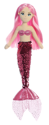 A pink-sequin mermaid plush toy from Sea Sparkles by Aurora with pink hair and a shimmering top.