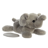 A gray elephant plush toy from Shoulderkins by Aurora with floppy ears and gentle eyes.