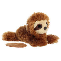 A fluffy sloth plush toy from Shoulderkins by Aurora with relaxed features and a cozy posture.