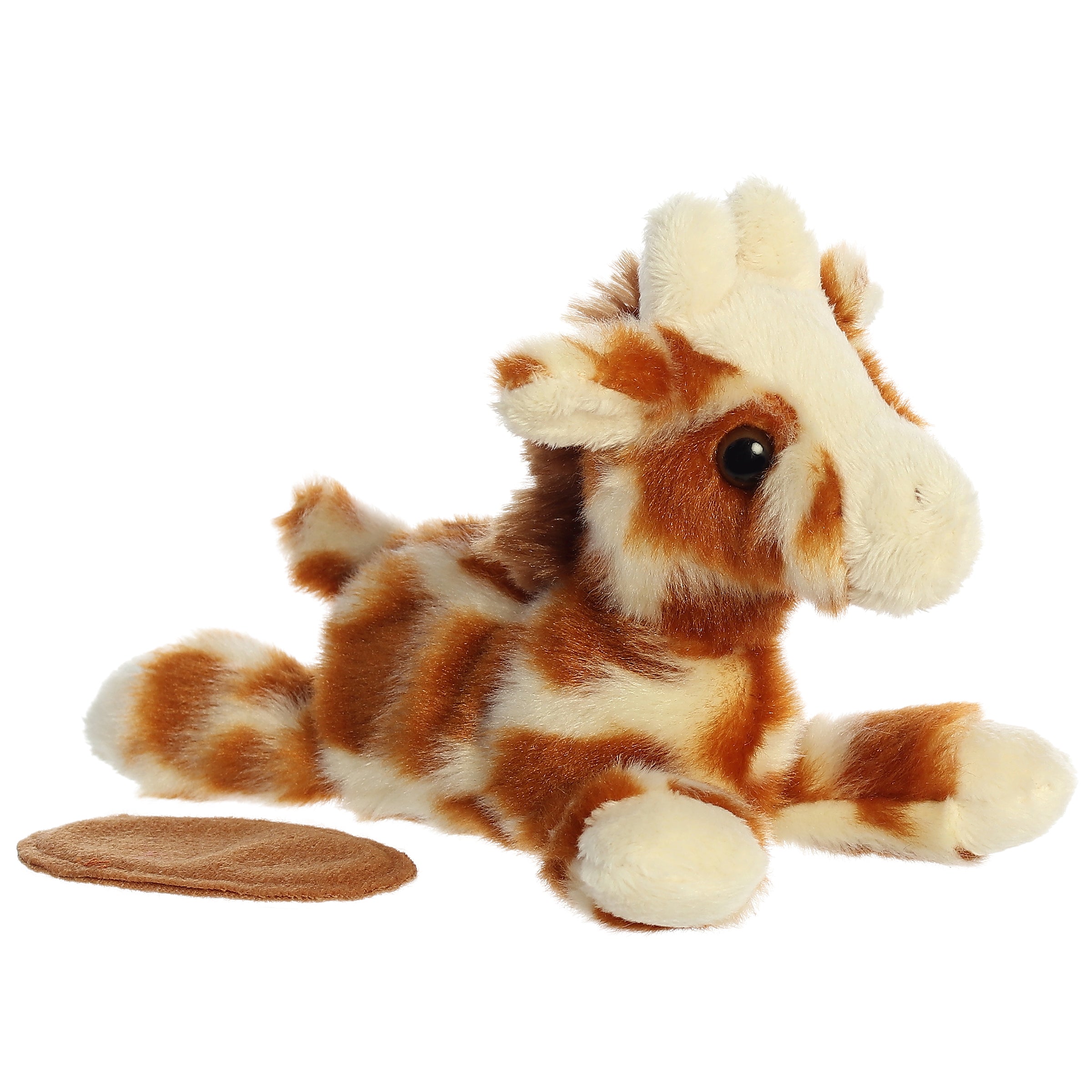 A spotted giraffe plush toy from Shoulderkins by Aurora with long ears and a tall neck.