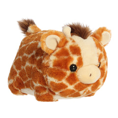 Giraffe plush showcasing the unique Spudsters potato shape, adorned in orange spots with a charismatic dark brown mane.