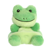 Frog plush from Palm Pals, sporting a radiant green hue, smiling widely and invitingly for endless play and snuggles.