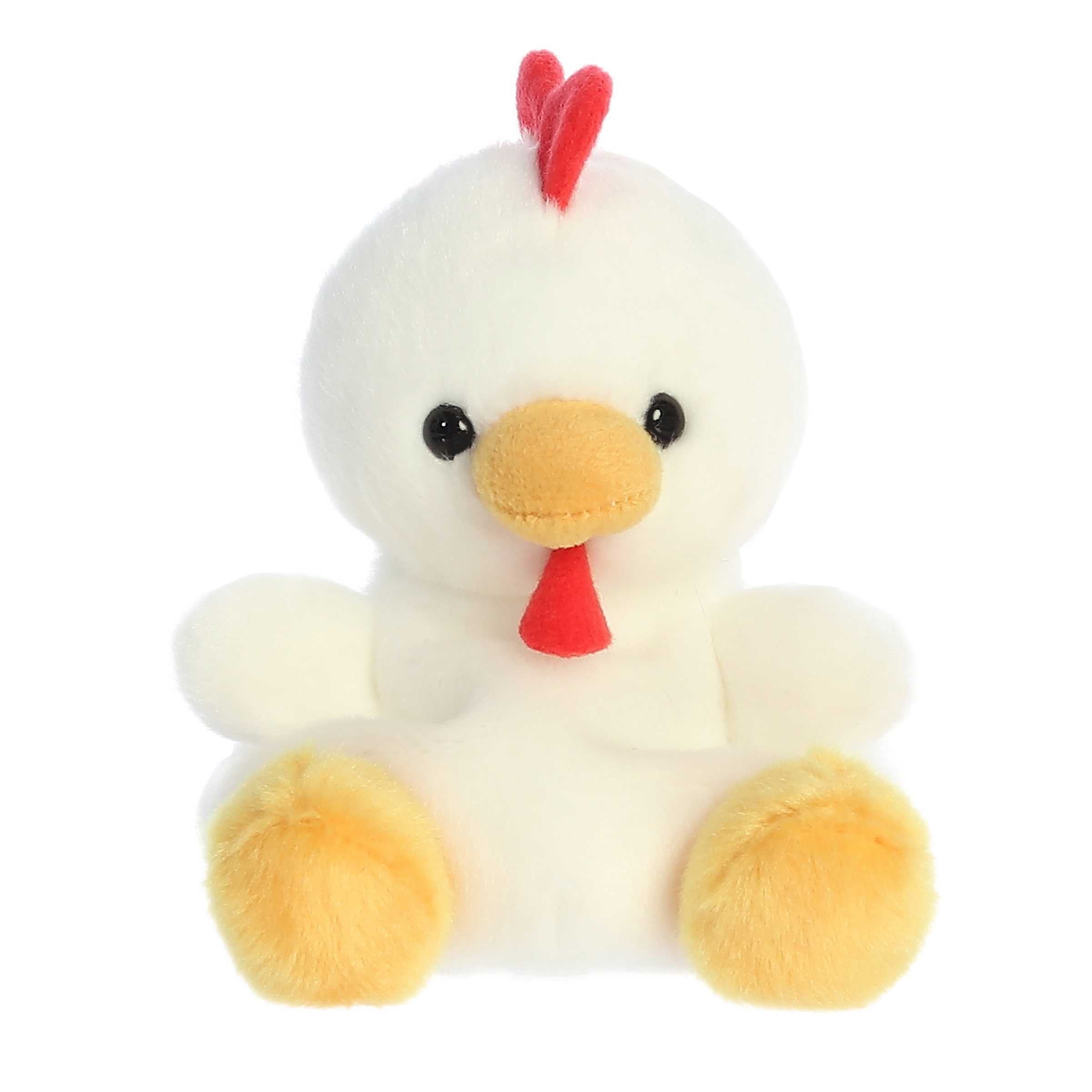 Tiny chicken Stuffed animals with white fur body filled with bean pellets, yellow fur mouth and feet, red crown and black eyes