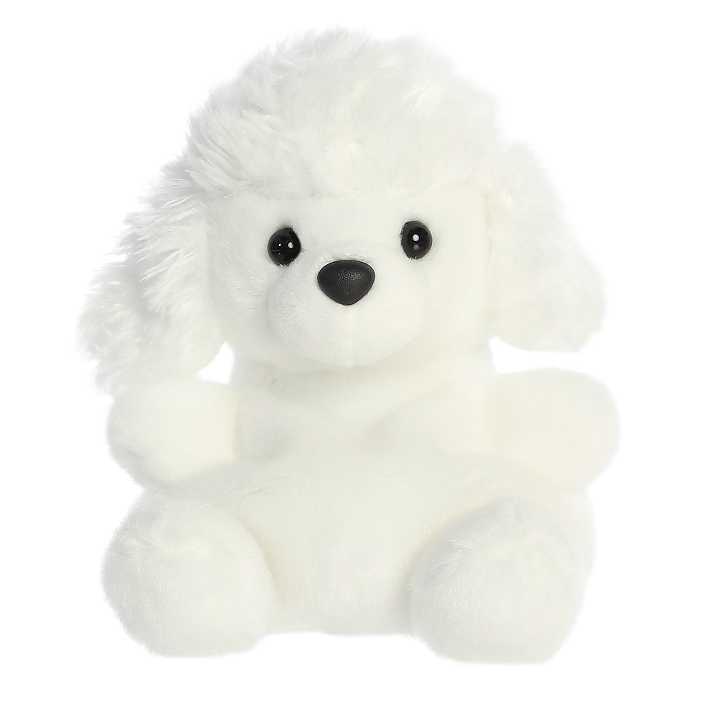 Lulu Poodle plush from Palm Pals, flaunting snow-white curls and black eyes, merges elegance with playfulness.