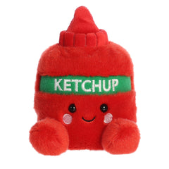 Tommy Ketchup plush from Palm Pals, radiating with a bright red hue and a playful smile on an iconic ketchup bottle