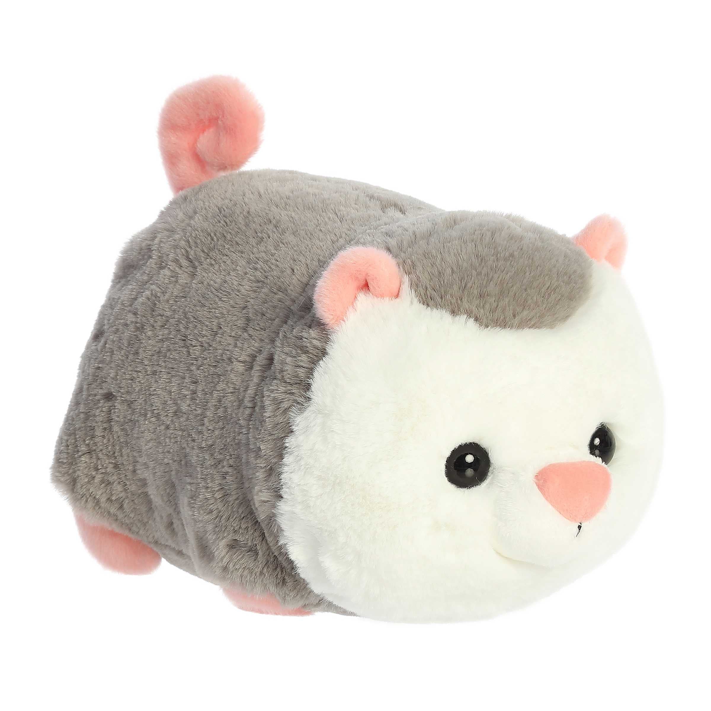 Odin Opossum from Spudsters, a cuddly potato-shaped plush with soft grey fur and sweet features