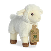 Eco Nation Plush Lamb, soft white fleece, brown hooves, promotes environmental care, perfect for all ages
