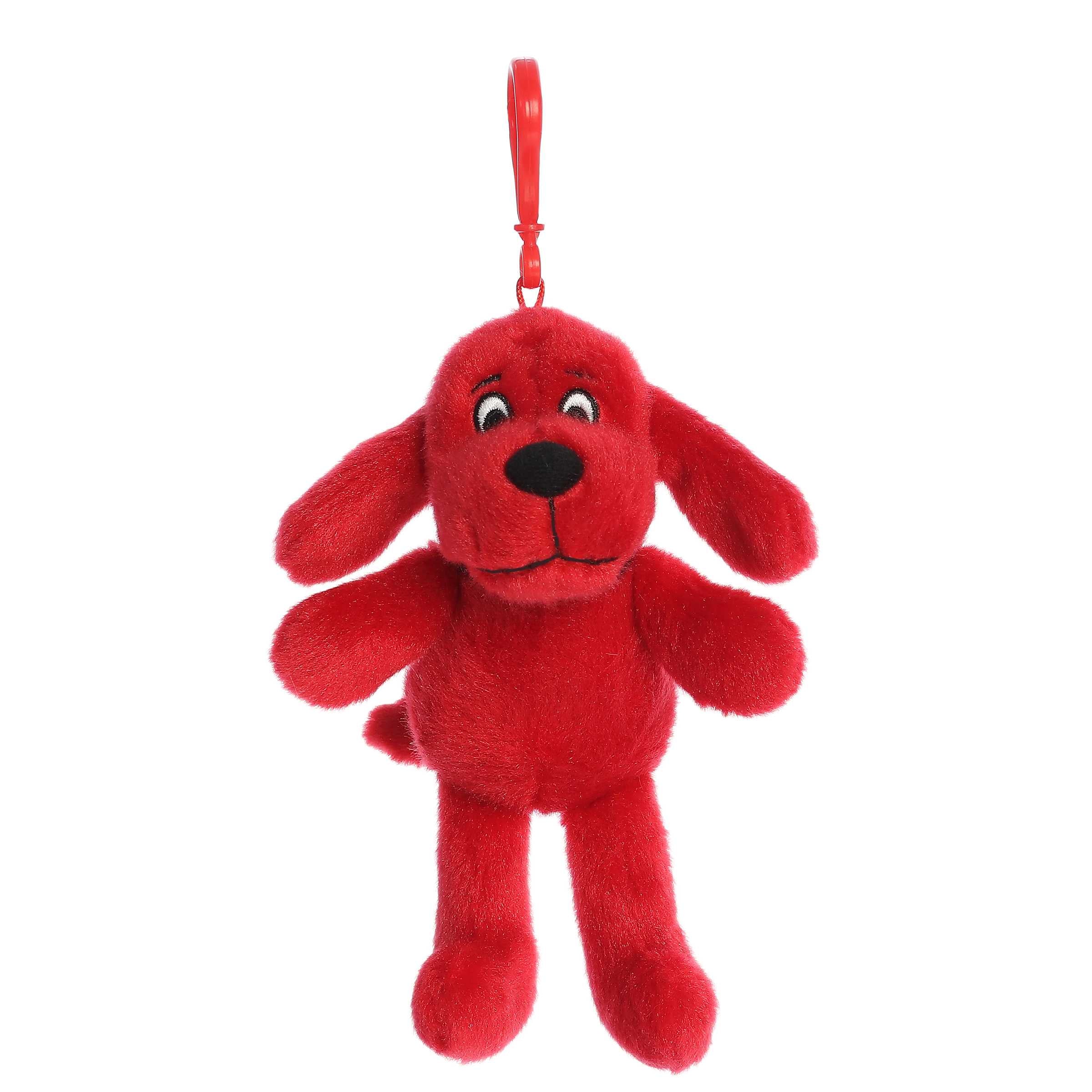 Clifford Clip-On' plush keychain, soft and red, featuring Clifford's friendly face, perfect for adding to backpacks or keys.