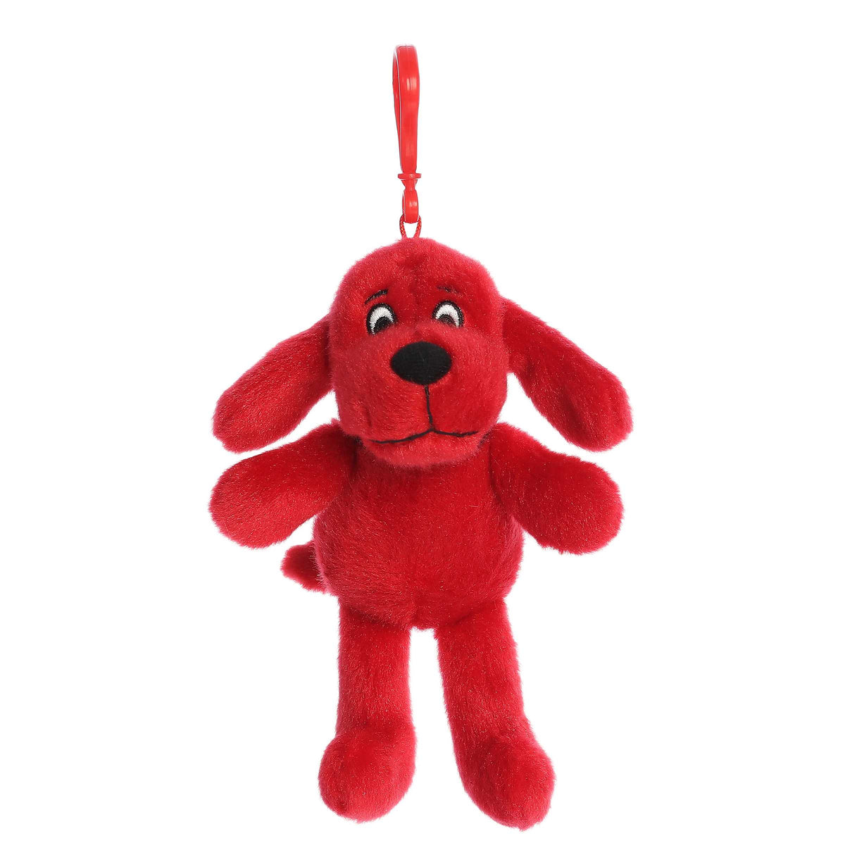 Clifford Clip-On' plush keychain, soft and red, featuring Clifford's friendly face, perfect for adding to backpacks or keys.