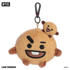 Trendy BT21 plush Clip-On with a brown fluffy body, dark brown and black accents on face, and an attached metal hook