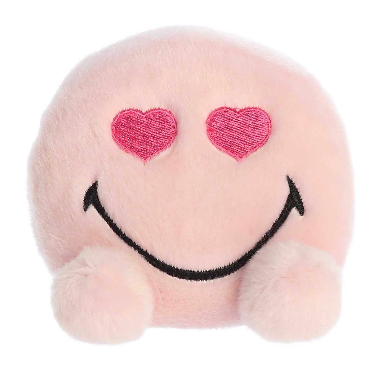 SmileyWorld Heart Eyes plush, pink with heart-shaped eyes and a big smile