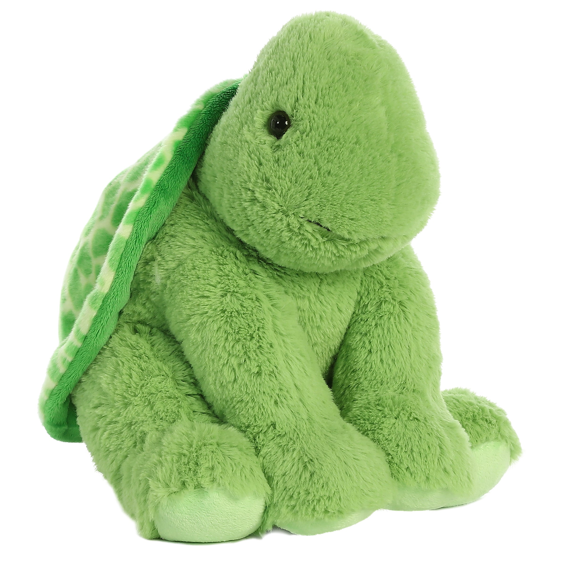 Aurora Snuggly Shell Turtle Plush in leafy-green color, featuring a distinctive plush shell pattern.