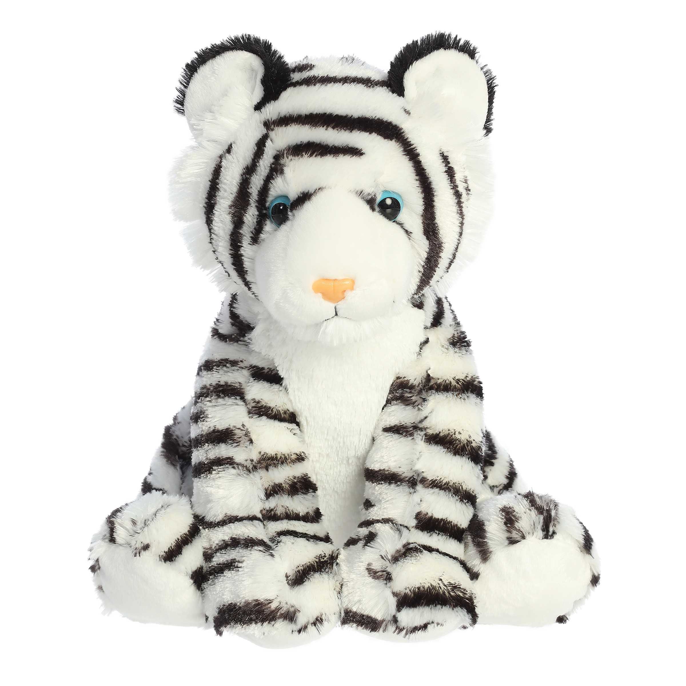 Aurora White Tiger Plush by Aurora stuffed animals with blue eyes and black and white stripes.
