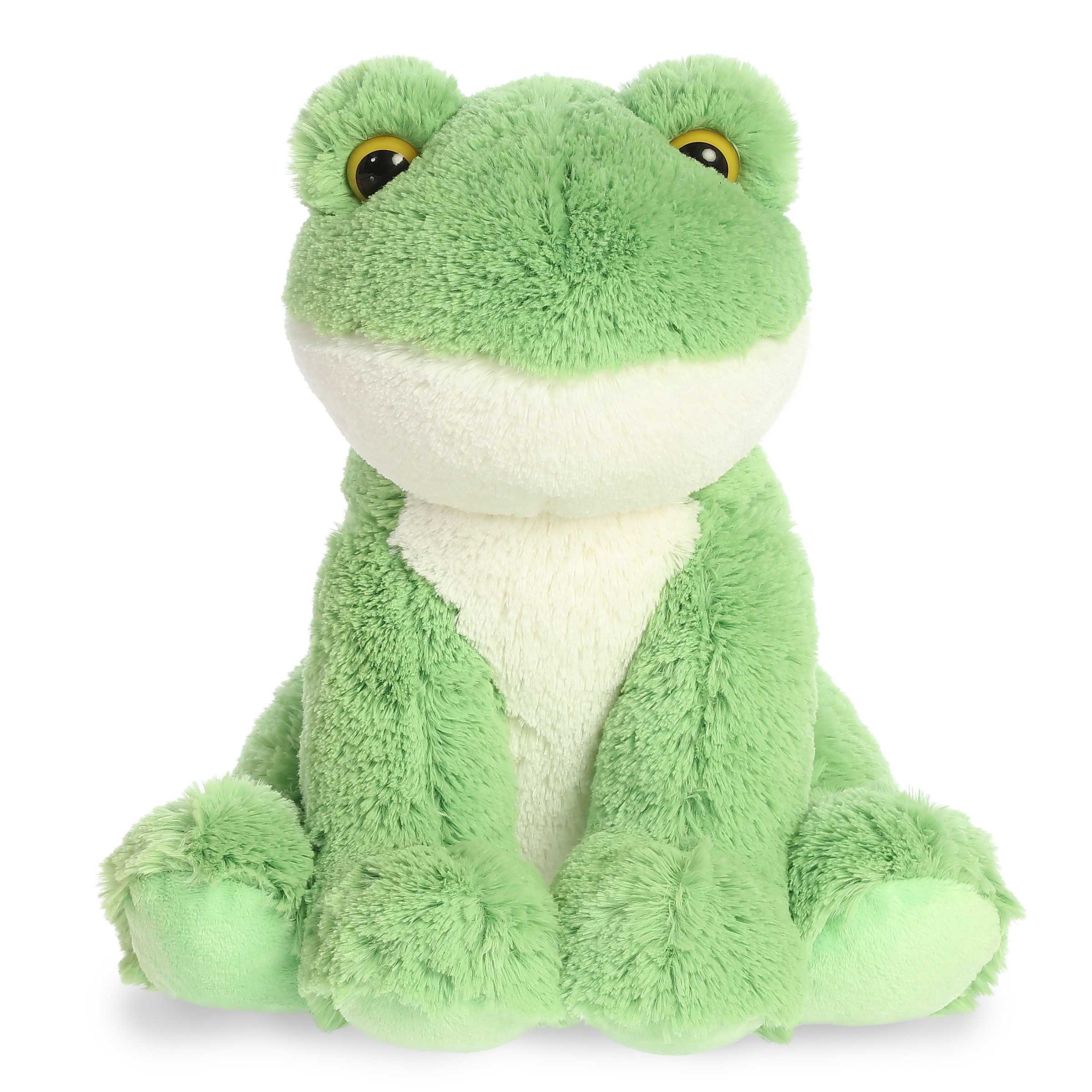 Aurora Frog Plush by Aurora Stuffed Animals in green with a friendly face, ideal for cuddling.