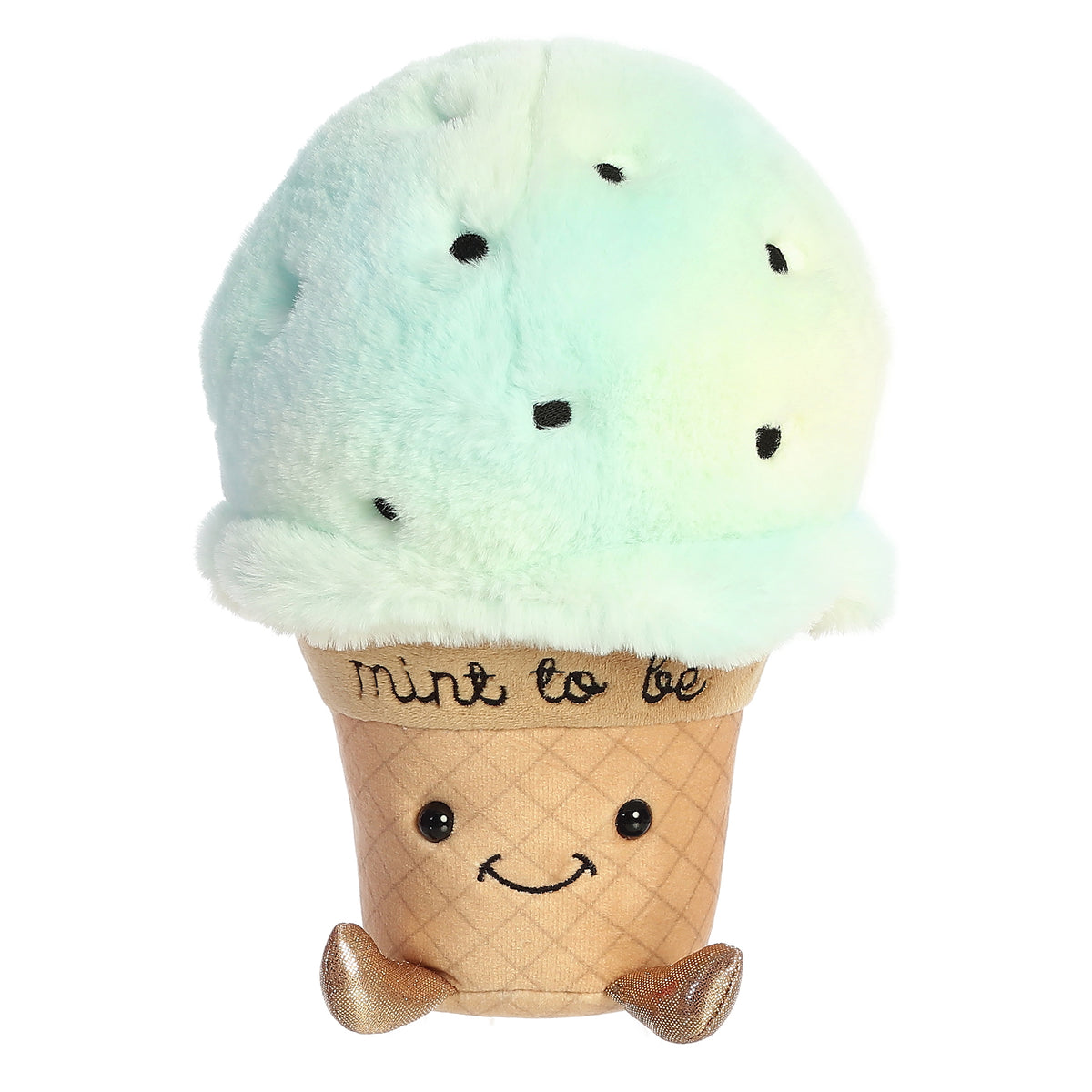 Smiling ice cream cone plush with mint chocolate chip flavor and "mint to be" text, from Aurora's Just Sayin' collection.