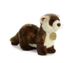 A black footed ferret plush toy from Miyoni by Aurora with cream and brown fur and a mask-like face pattern.