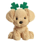 Four-leaf clover headband Golden Lab plush seated gracefully embodying the spirit of celebration.