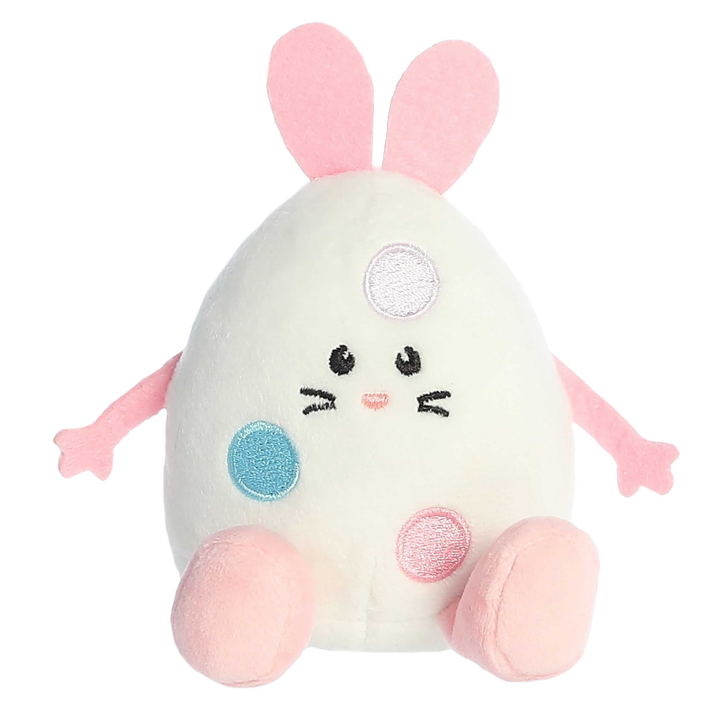Easter Egg plush from Eggspressions, whimsical pastel design on a white and pink egg plush, perfect for Easter basket gifts