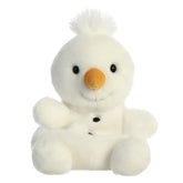 A snowman plush toy from Palm Pals with white fur, a carrot nose, and black button eyes.