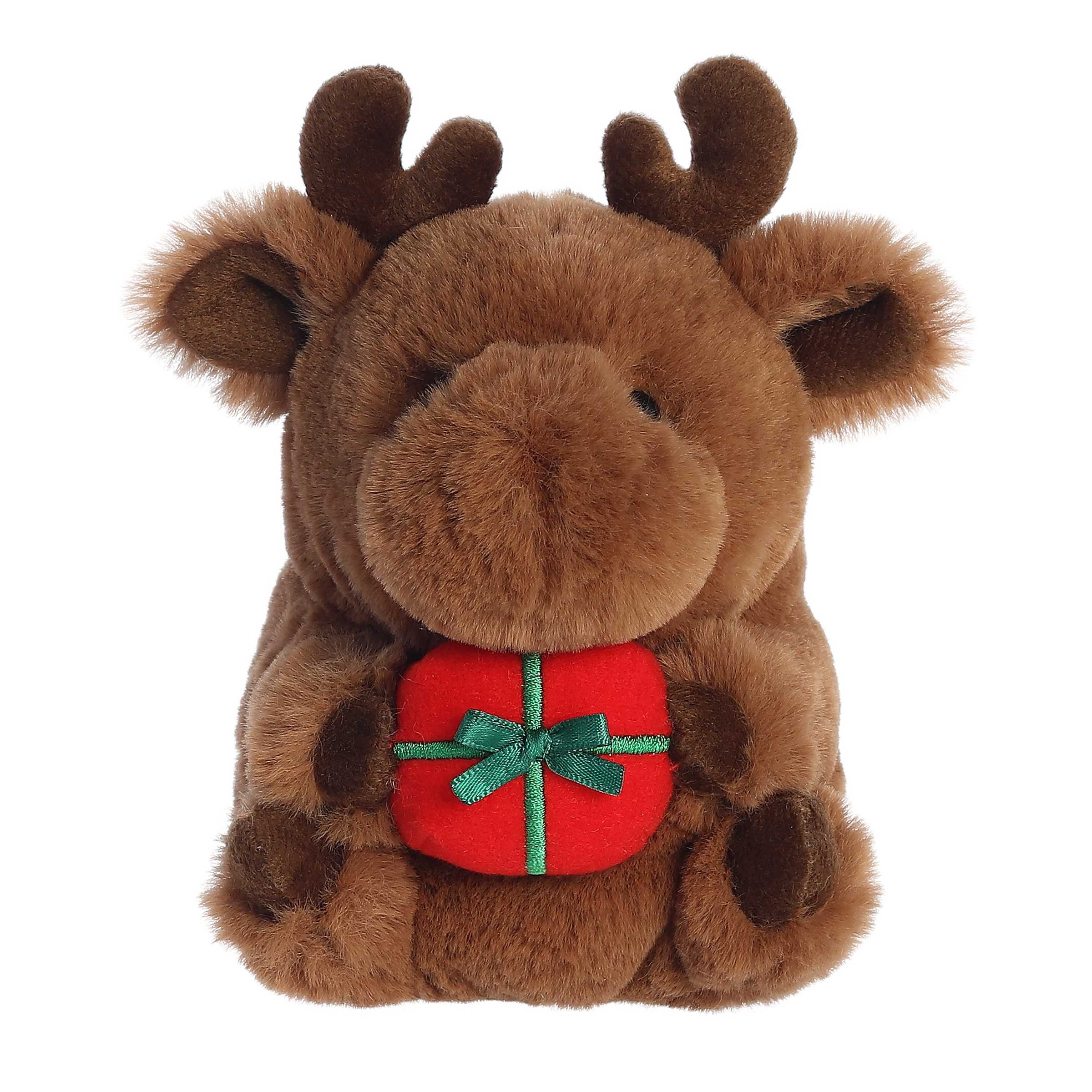 Aurora Small Brown Rolly Pet 5.5 Monty Moose Festive Stuffed Animal