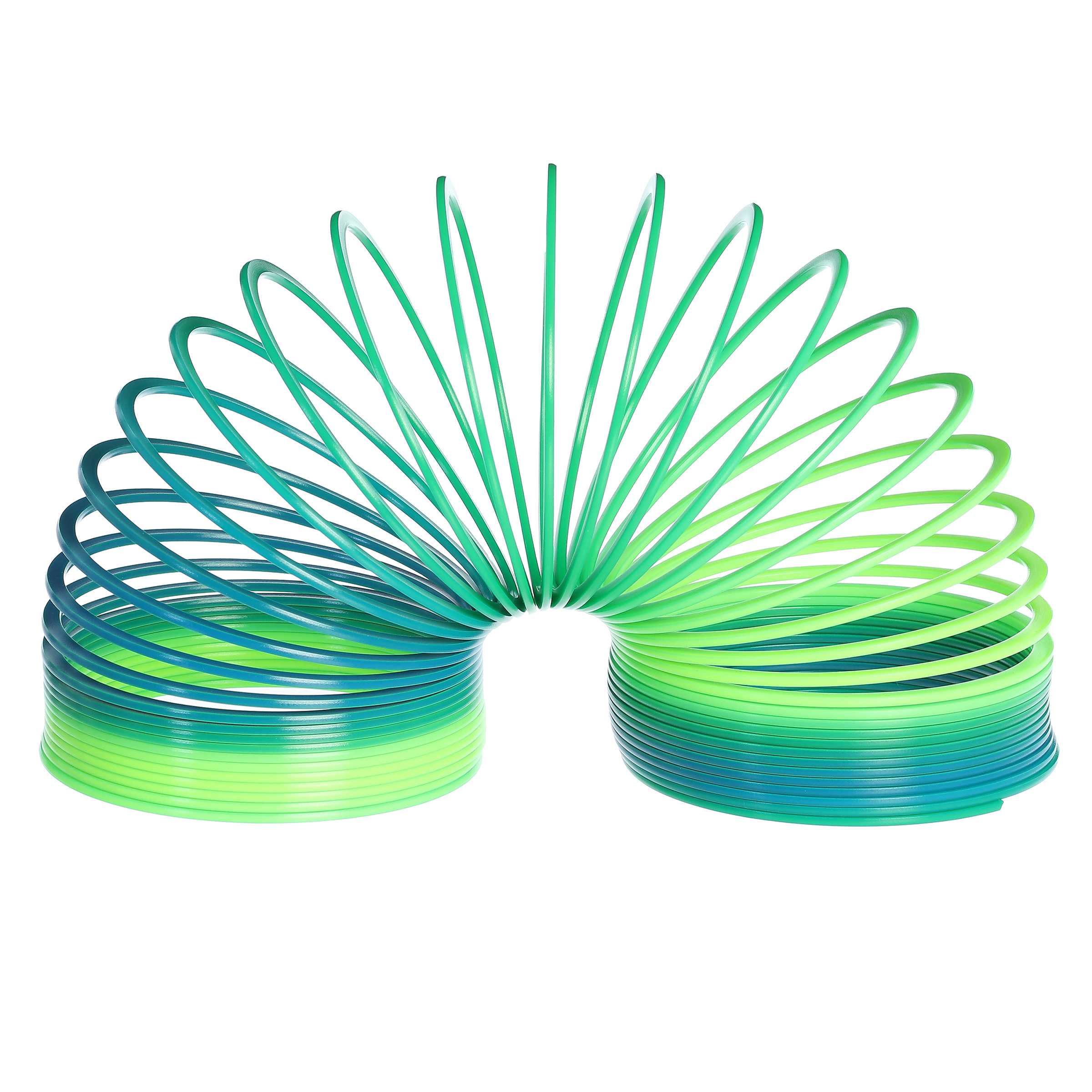 Oversized, colorful spring toy, captivating with its ability to cascade and flip, offering engaging play.