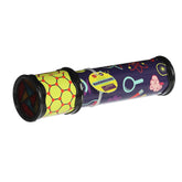 Handheld kaleidoscope transforming light into colorful patterns, encouraging creativity in kids.