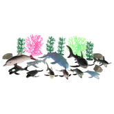 Ocean Animals Playset with 20 marine figures and accessories, plus a storage bag for children.