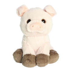 A soft pink plush pig with brown hooves and an upward gaze from Lil Dreamers by Aurora.
