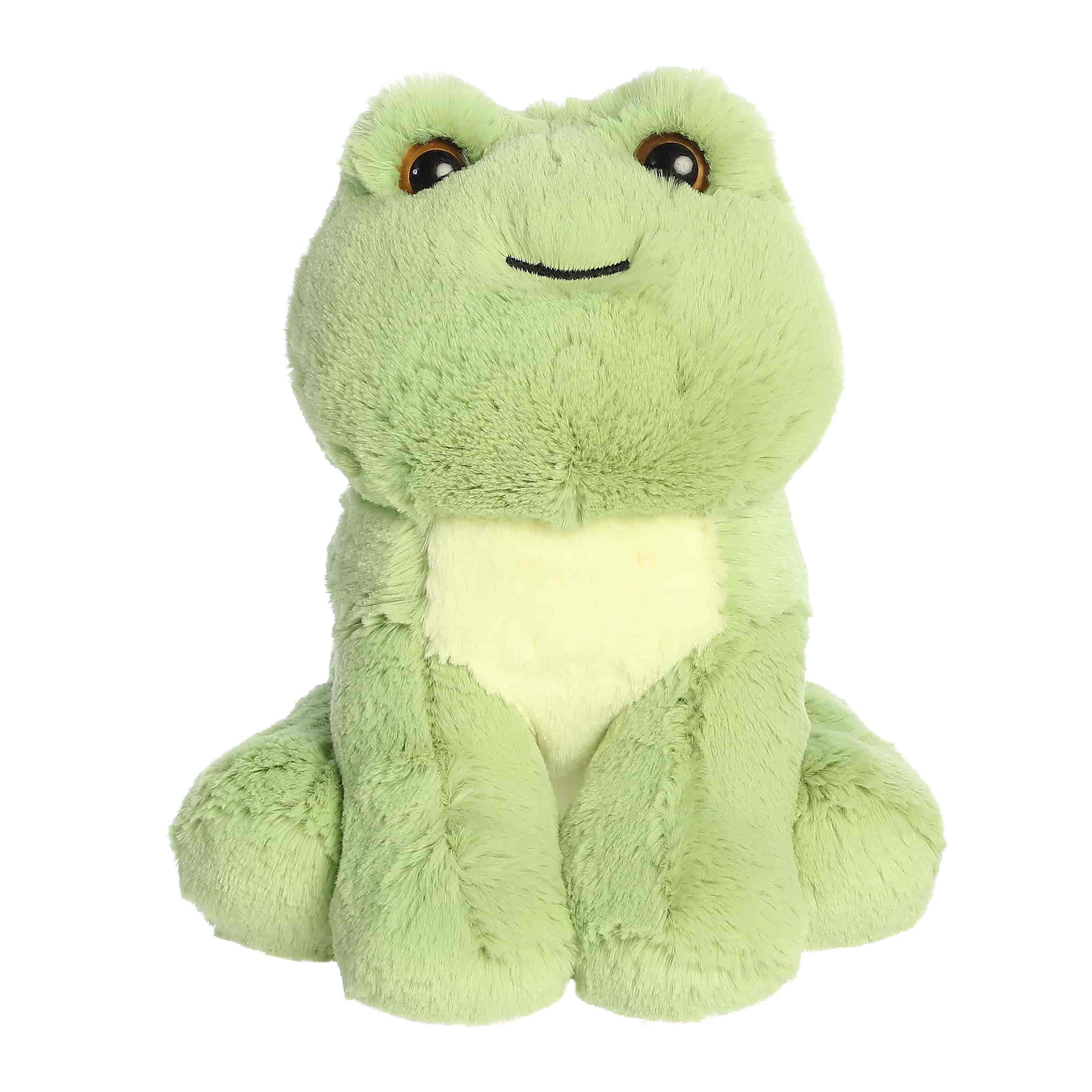 A soft green plush frog with a gentle upward gaze from Lil Dreamers by Aurora plush