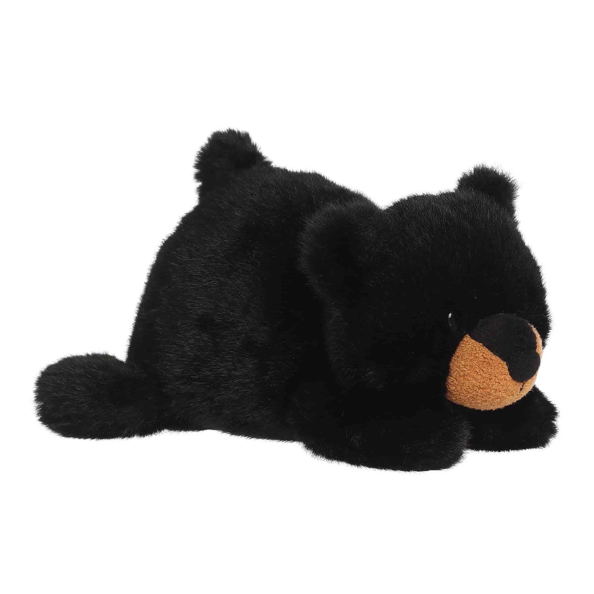 A soft black plush bear with a round body and gentle expression from Rumplers by Aurora plush.