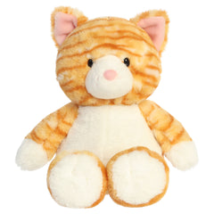 A tabby cat plush toy from Aurora with oversized paws, silky fabric, and a softly weighted body.
