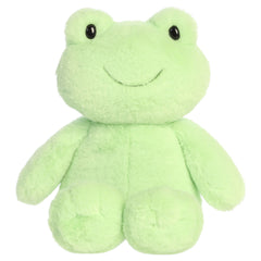 A frog plush toy from Aurora with oversized stitched paws, silky green fur, and a softly weighted body.