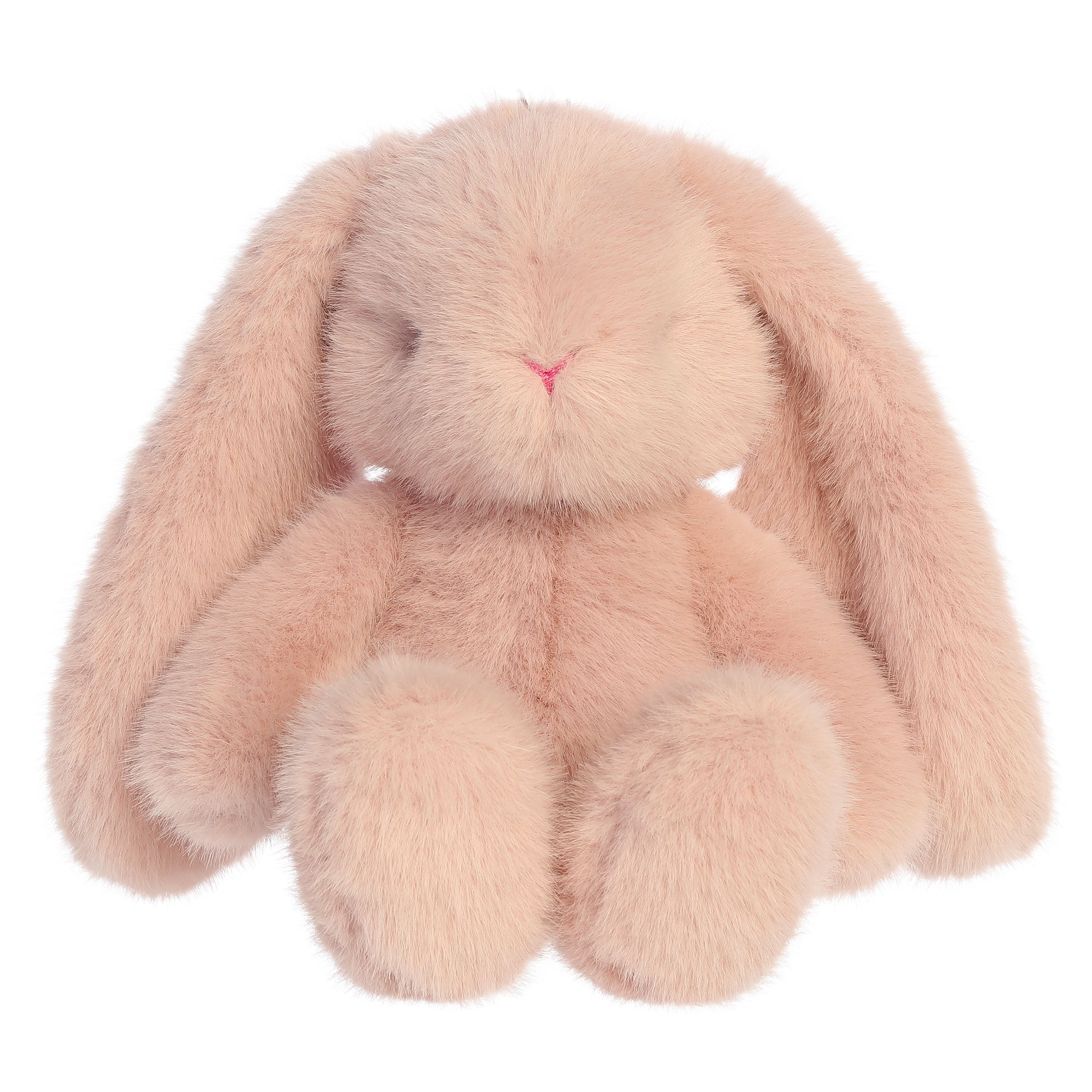 A bunny plush toy from Aurora with long floppy ears, mauve fur, and a softly weighted body.