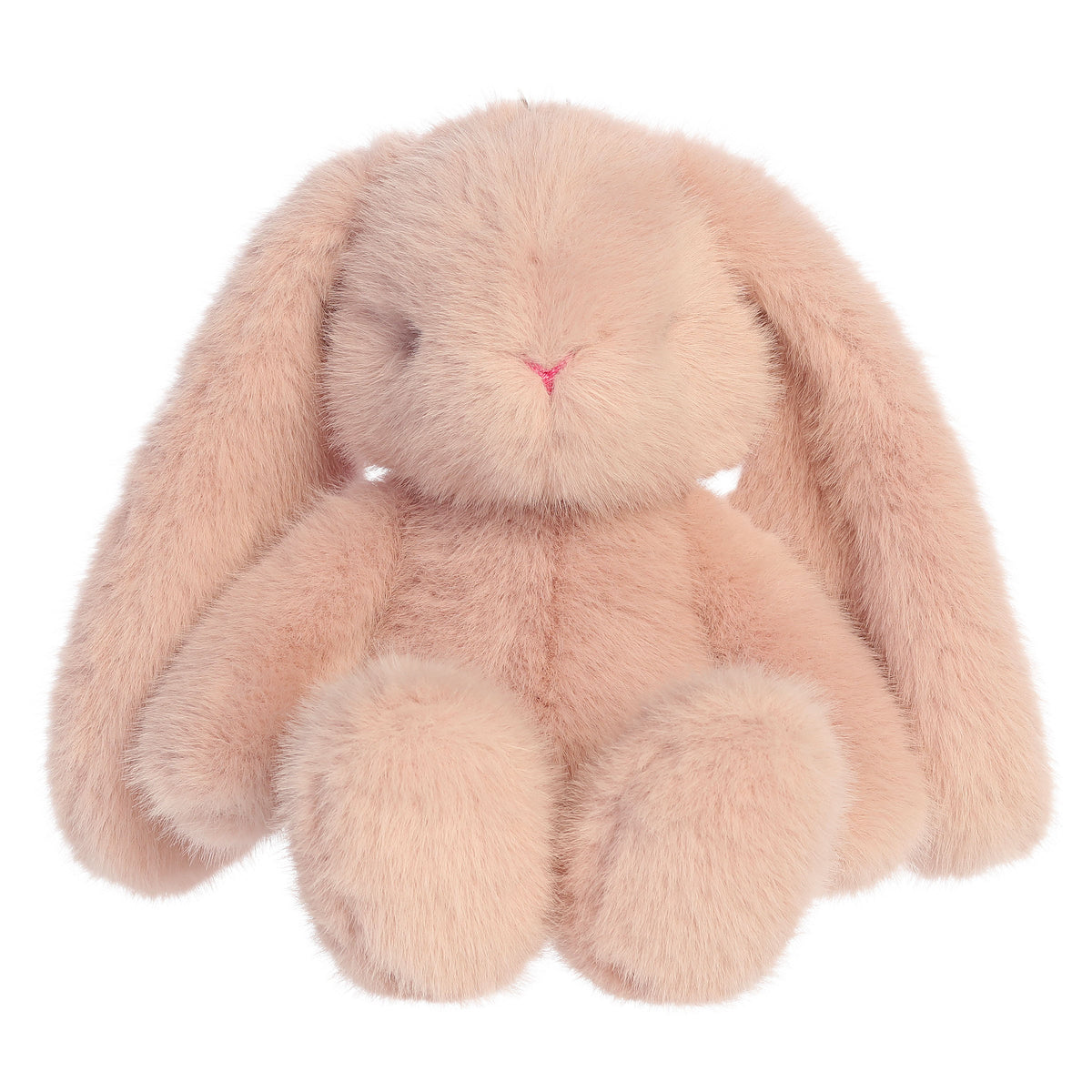 A bunny plush toy from Aurora with long floppy ears, mauve fur, and a softly weighted body.