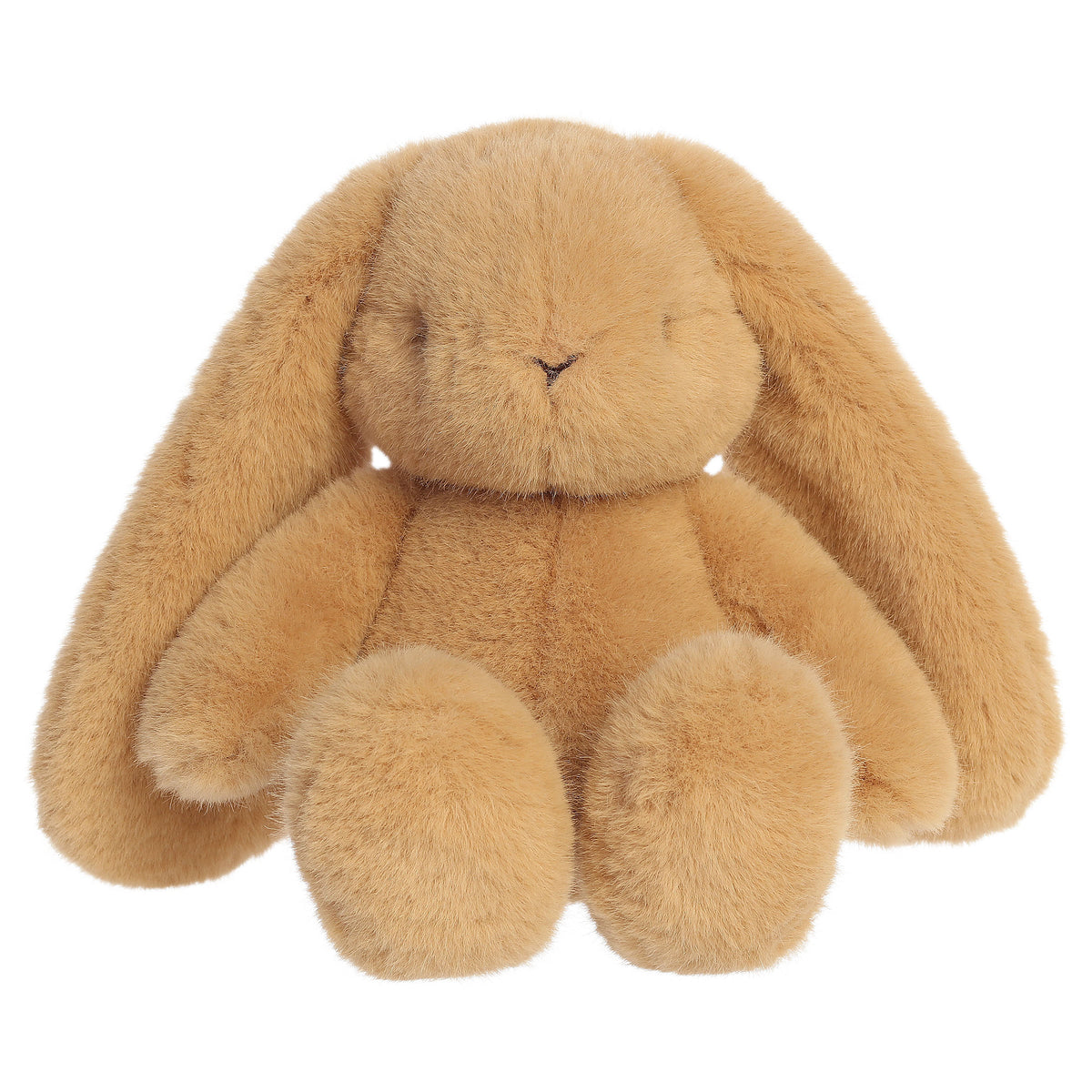 A bunny plush toy from Aurora with long floppy ears, neutral fur, and a softly weighted body.