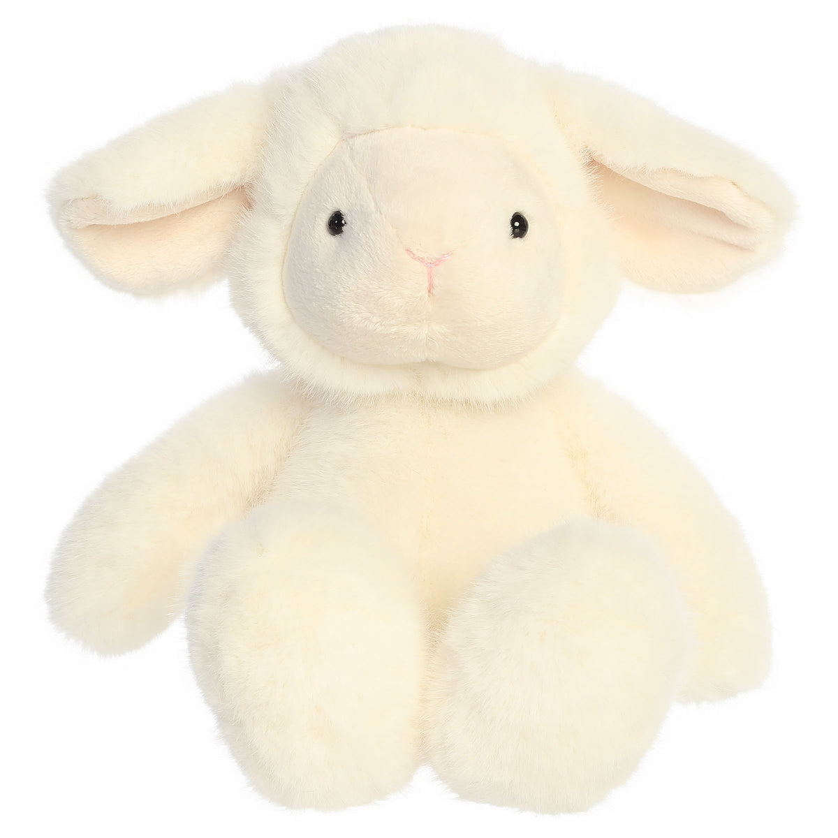 A lamb plush toy from Aurora with soft neutral fur and a softly weighted body.